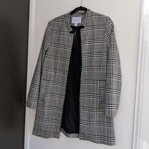 Black and white plaid long jacket‎ M New